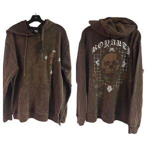 NWT Taco Tuesday Brown Skull Cross Royalty Distressed Pull Over Hoodie Size L